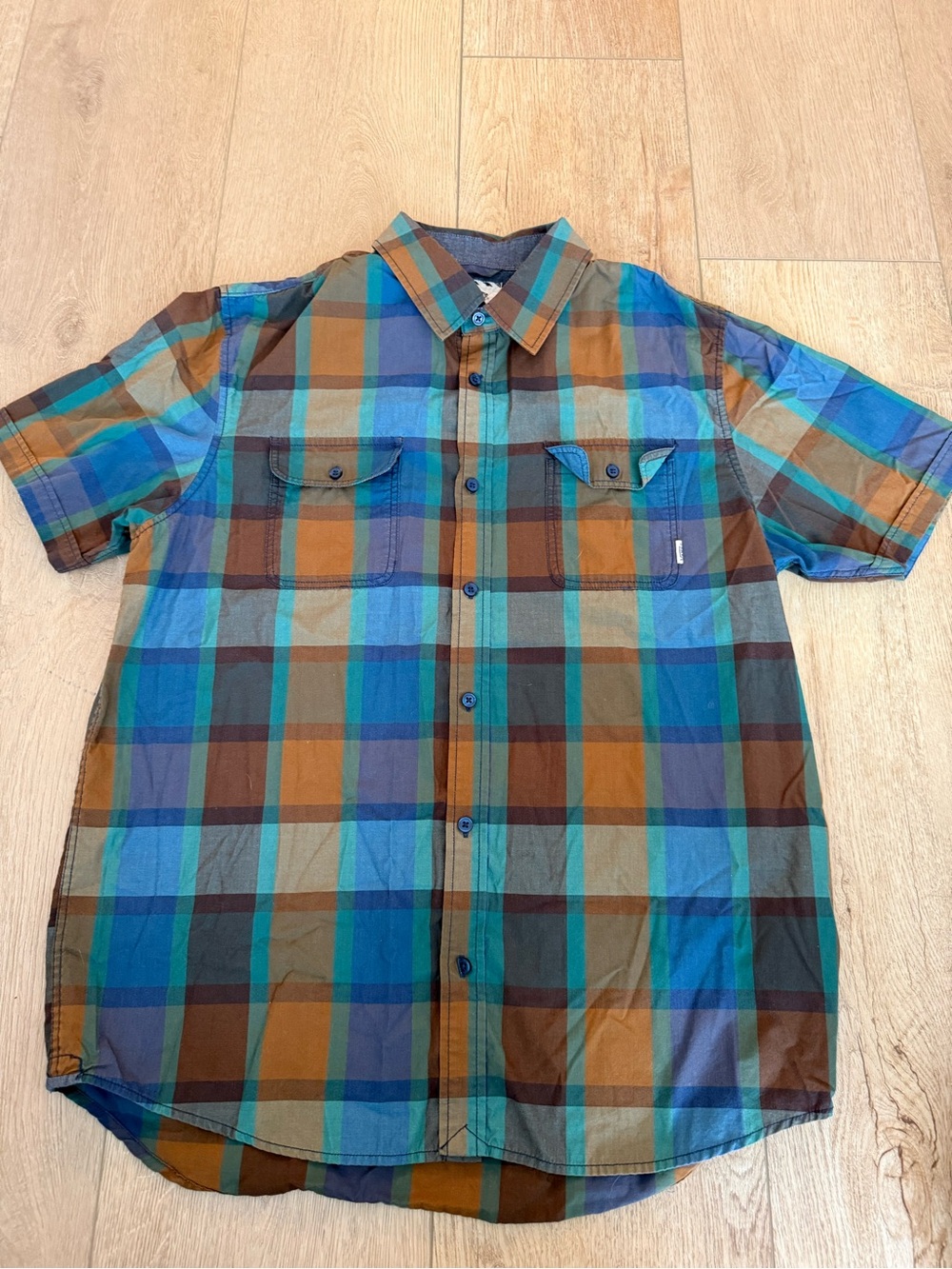 Vans Men's Plaid Button-Down Shirt - Teal, Brown & Blue